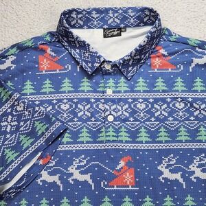 Sunday Swagger Polo Shirt Mens 4XL Blue Christmas Fair Isle Golf Performance